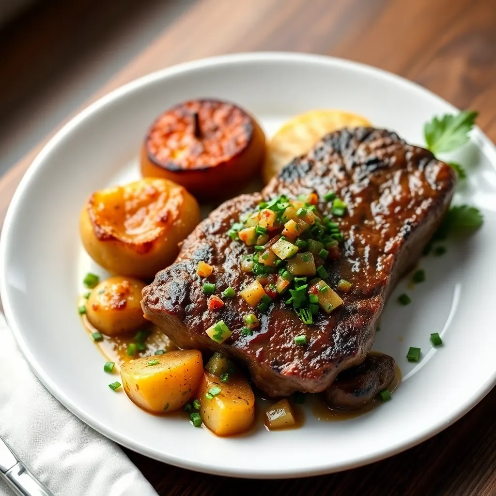 Recept - Steak z falošnej sviečkovice s pečenými zemiakmi a chimichuri salsou