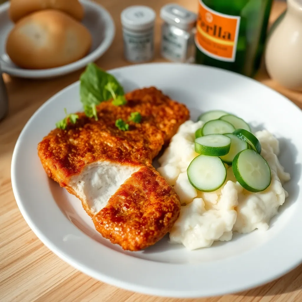 Recept - Vyprážaná bravčová krkovička so šťuchanými zemiakmi a uhorkovým šalátom